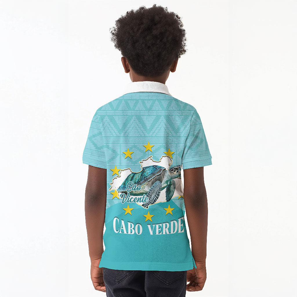 Sao Vincente Cabo Verde Kid Polo Shirt Map With Sea Turtle African Pattern