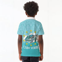 Sao Vincente Cabo Verde Kid Polo Shirt Map With Sea Turtle African Pattern