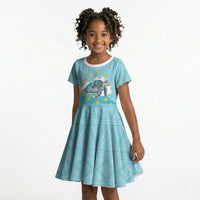 Sao Vincente Cabo Verde Kid Short Sleeve Dress Map With Sea Turtle African Pattern