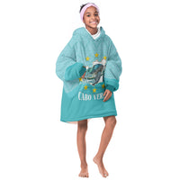 Sao Vincente Cabo Verde Kid Wearable Blanket Hoodie Map With Sea Turtle African Pattern