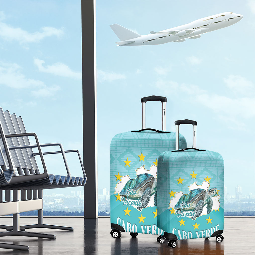 Sao Vincente Cabo Verde Luggage Cover Map With Sea Turtle African Pattern