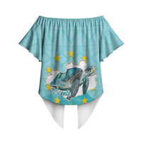 Sao Vincente Cabo Verde Off Shoulder Wrap Waist Top Map With Sea Turtle African Pattern