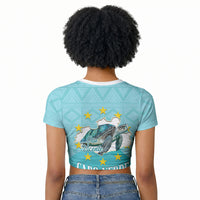 Sao Vincente Cabo Verde Raglan Cropped T shirt Map With Sea Turtle African Pattern