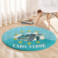 Sao Vincente Cabo Verde Round Carpet Map With Sea Turtle African Pattern