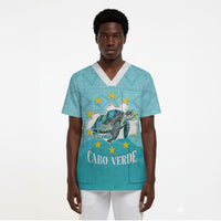 Sao Vincente Cabo Verde Scrub Top Map With Sea Turtle African Pattern