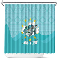 Sao Vincente Cabo Verde Shower Curtain Map With Sea Turtle African Pattern