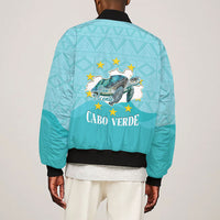 Sao Vincente Cabo Verde Sleeve Zip Bomber Jacket Map With Sea Turtle African Pattern
