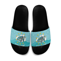 Sao Vincente Cabo Verde Slide Sandals Map With Sea Turtle African Pattern