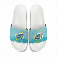 Sao Vincente Cabo Verde Slide Sandals Map With Sea Turtle African Pattern