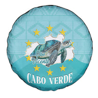 Sao Vincente Cabo Verde Spare Tire Cover Map With Sea Turtle African Pattern