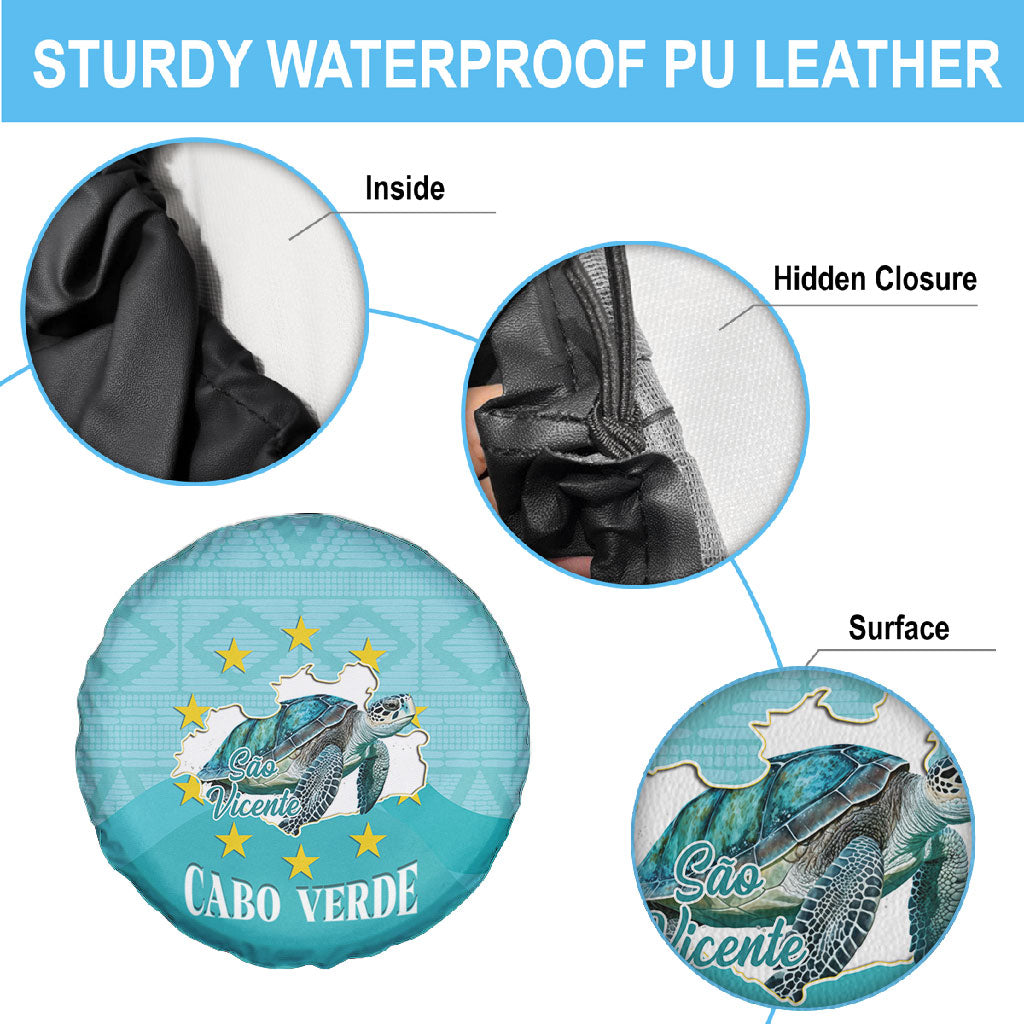 Sao Vincente Cabo Verde Spare Tire Cover Map With Sea Turtle African Pattern