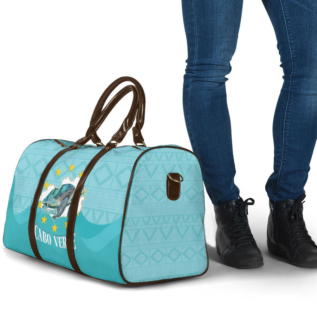 Sao Vincente Cabo Verde Travel Bag Map With Sea Turtle African Pattern