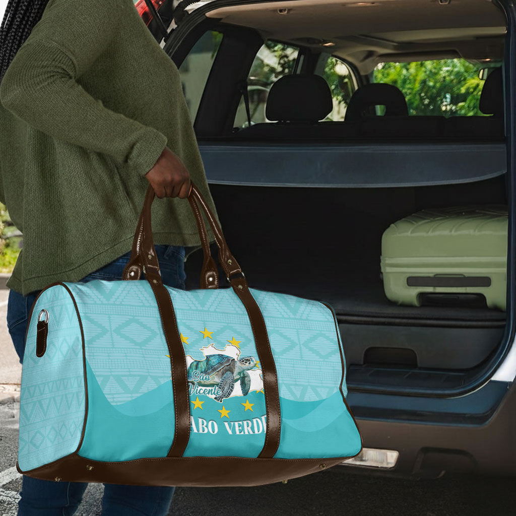 Sao Vincente Cabo Verde Travel Bag Map With Sea Turtle African Pattern