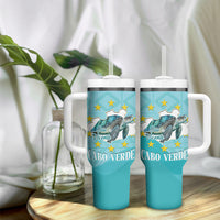 Sao Vincente Cabo Verde Tumbler With Handle Map With Sea Turtle African Pattern