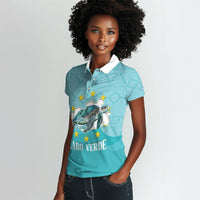 Sao Vincente Cabo Verde Women Polo Shirt Map With Sea Turtle African Pattern