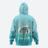 Sao Vincente Cabo Verde Zip Hoodie Map With Sea Turtle African Pattern