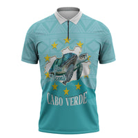 Sao Vincente Cabo Verde Zipper Polo Shirt Map With Sea Turtle African Pattern