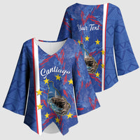 Personalized Santiago Cabo Verde Kimono Sleeve Blouse Map With Farol de Dona Maria Pia