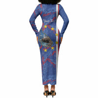 Personalized Santiago Cabo Verde Long Sleeve Bodycon Dress Map With Farol de Dona Maria Pia