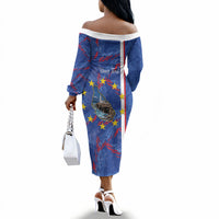 Personalized Santiago Cabo Verde Off The Shoulder Long Sleeve Dress Map With Farol de Dona Maria Pia