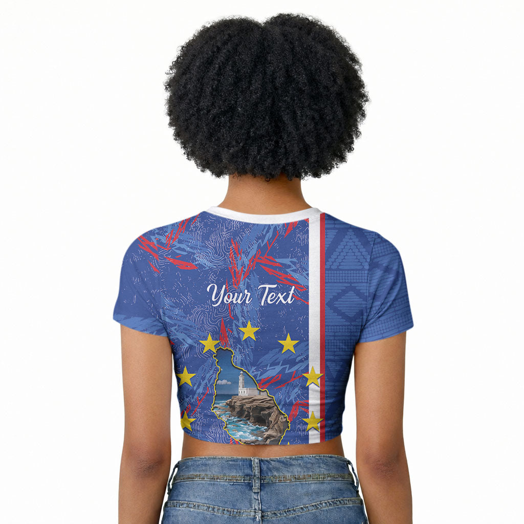 Personalized Santiago Cabo Verde Raglan Cropped T shirt Map With Farol de Dona Maria Pia