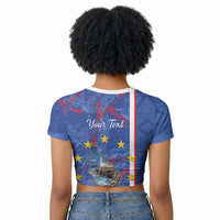 Personalized Santiago Cabo Verde Raglan Cropped T shirt Map With Farol de Dona Maria Pia