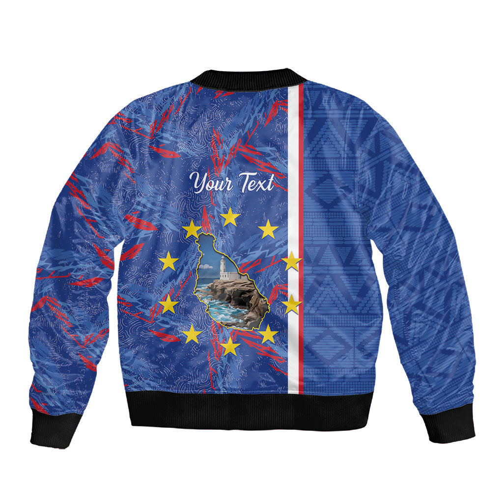 Personalized Santiago Cabo Verde Sleeve Zip Bomber Jacket Map With Farol de Dona Maria Pia