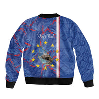 Personalized Santiago Cabo Verde Sleeve Zip Bomber Jacket Map With Farol de Dona Maria Pia