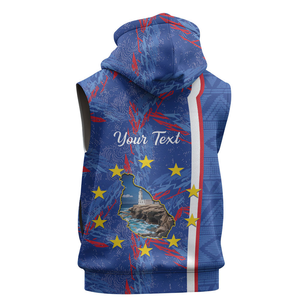 Personalized Santiago Cabo Verde Sleeveless Zip Hoodie Map With Farol de Dona Maria Pia