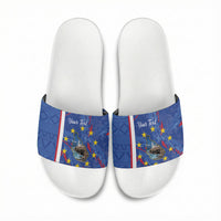 Personalized Santiago Cabo Verde Slide Sandals Map With Farol de Dona Maria Pia