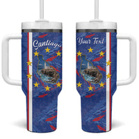 Personalized Santiago Cabo Verde Tumbler With Handle Map With Farol de Dona Maria Pia