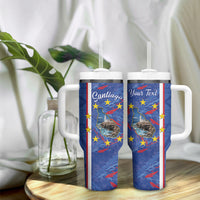 Personalized Santiago Cabo Verde Tumbler With Handle Map With Farol de Dona Maria Pia