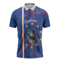 Personalized Santiago Cabo Verde Zipper Polo Shirt Map With Farol de Dona Maria Pia
