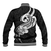 Polynesia Baseball Jacket Plumeria With Tribal Pattern Black Vibes - Wonder Print Shop