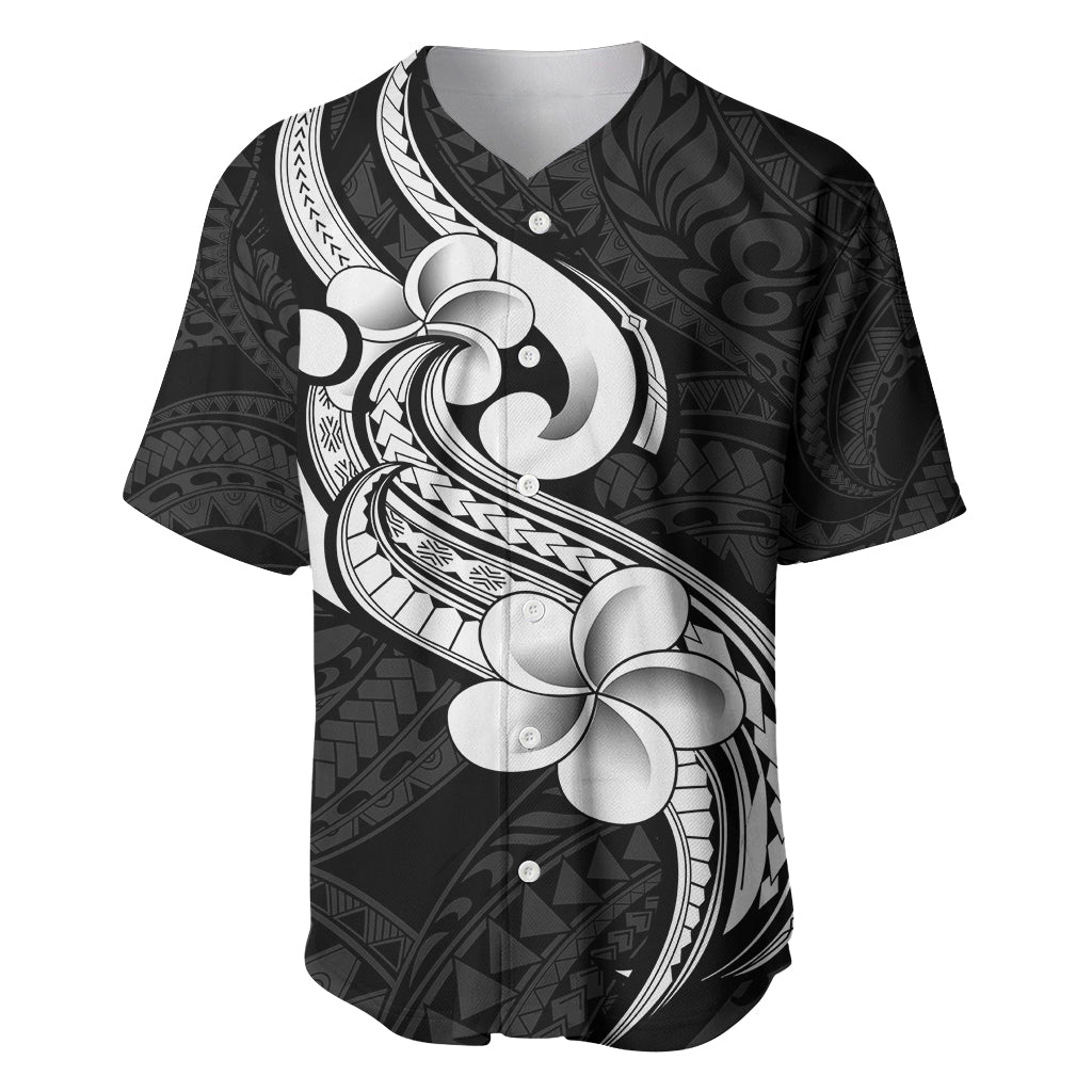 Polynesia Baseball Jersey Plumeria With Tribal Pattern Black Vibes - Wonder Print Shop