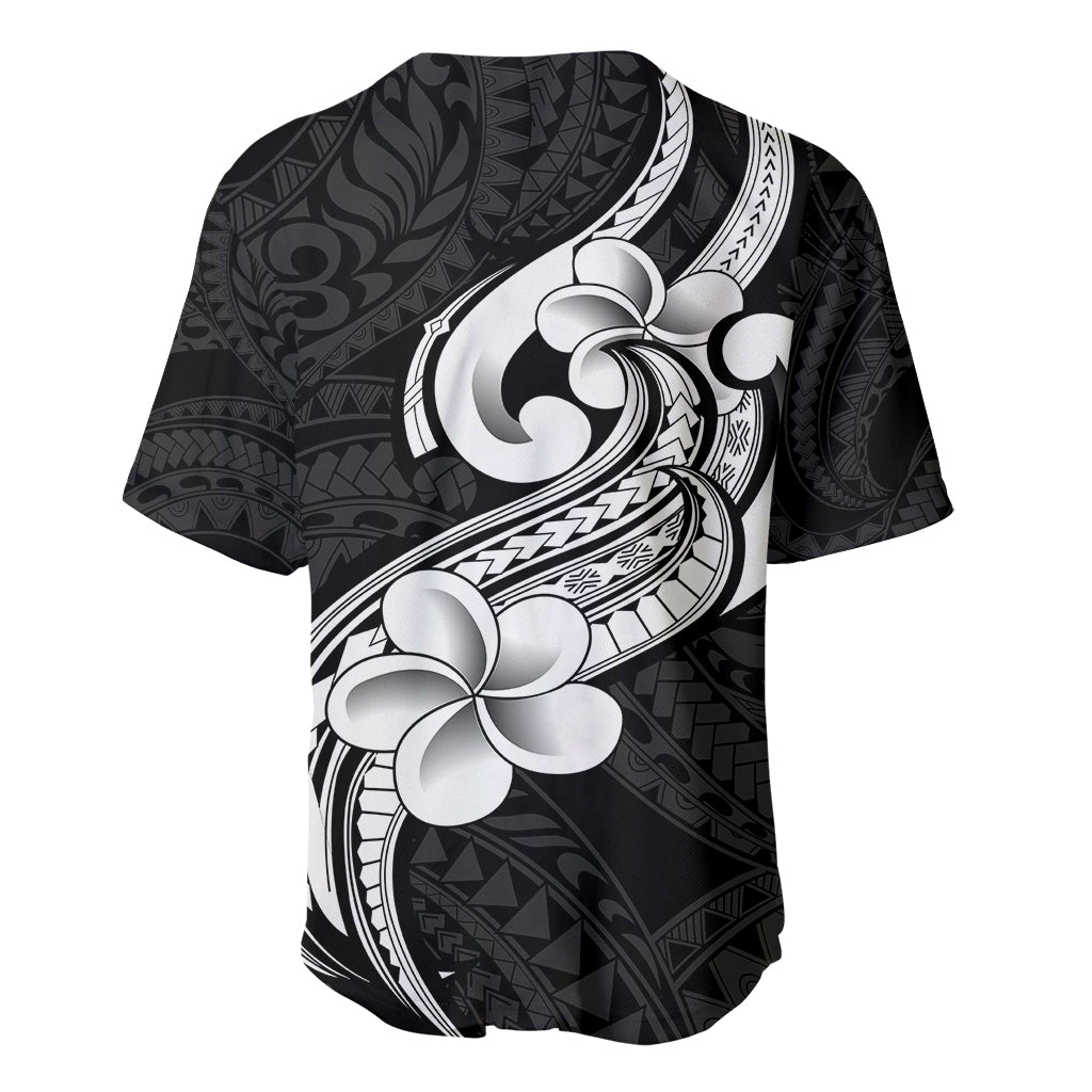 Polynesia Baseball Jersey Plumeria With Tribal Pattern Black Vibes - Wonder Print Shop