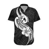 Polynesia Hawaiian Shirt Plumeria With Tribal Pattern Black Vibes - Wonder Print Shop