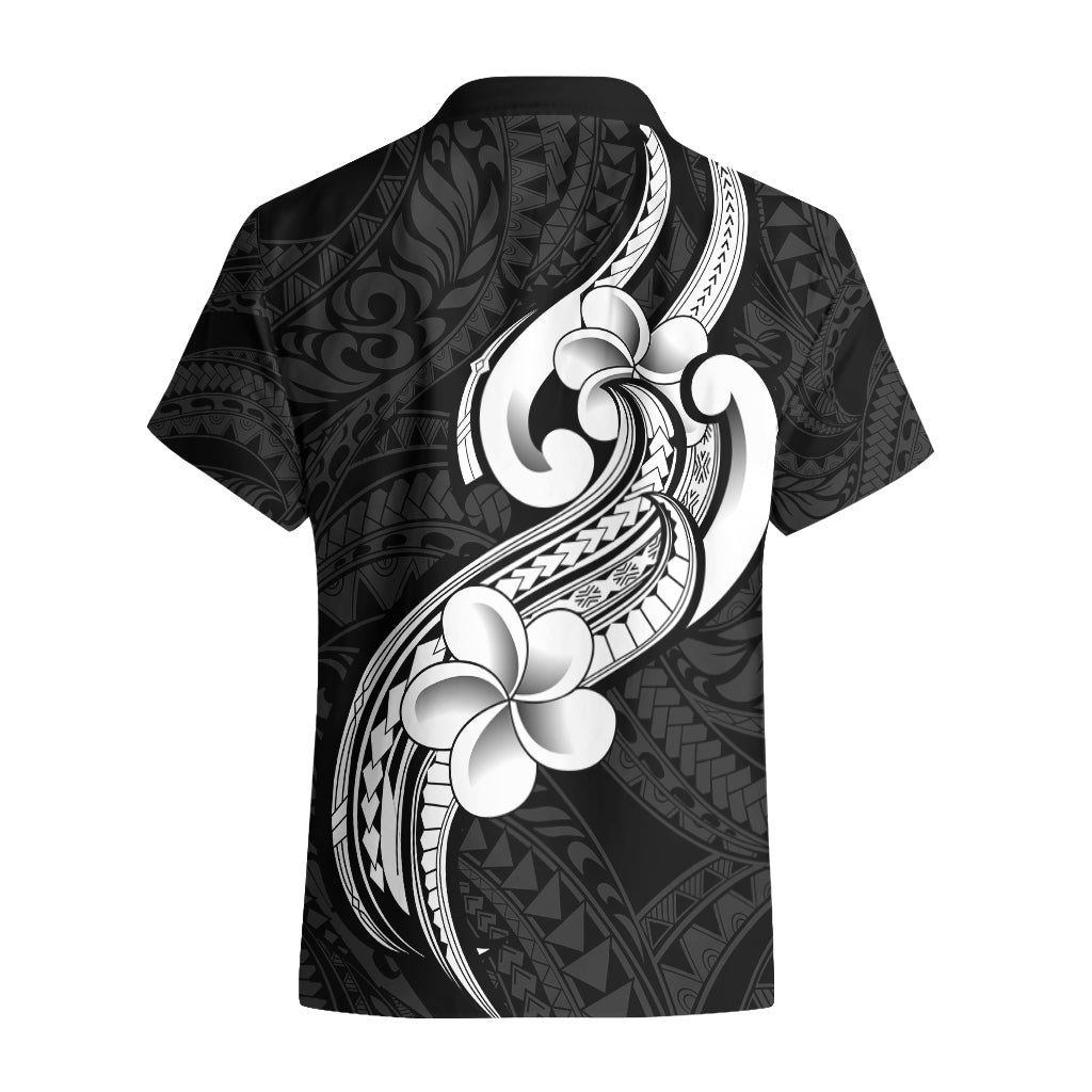Polynesia Hawaiian Shirt Plumeria With Tribal Pattern Black Vibes - Wonder Print Shop