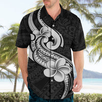 Polynesia Hawaiian Shirt Plumeria With Tribal Pattern Black Vibes - Wonder Print Shop