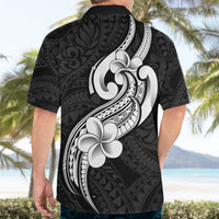 Polynesia Hawaiian Shirt Plumeria With Tribal Pattern Black Vibes - Wonder Print Shop