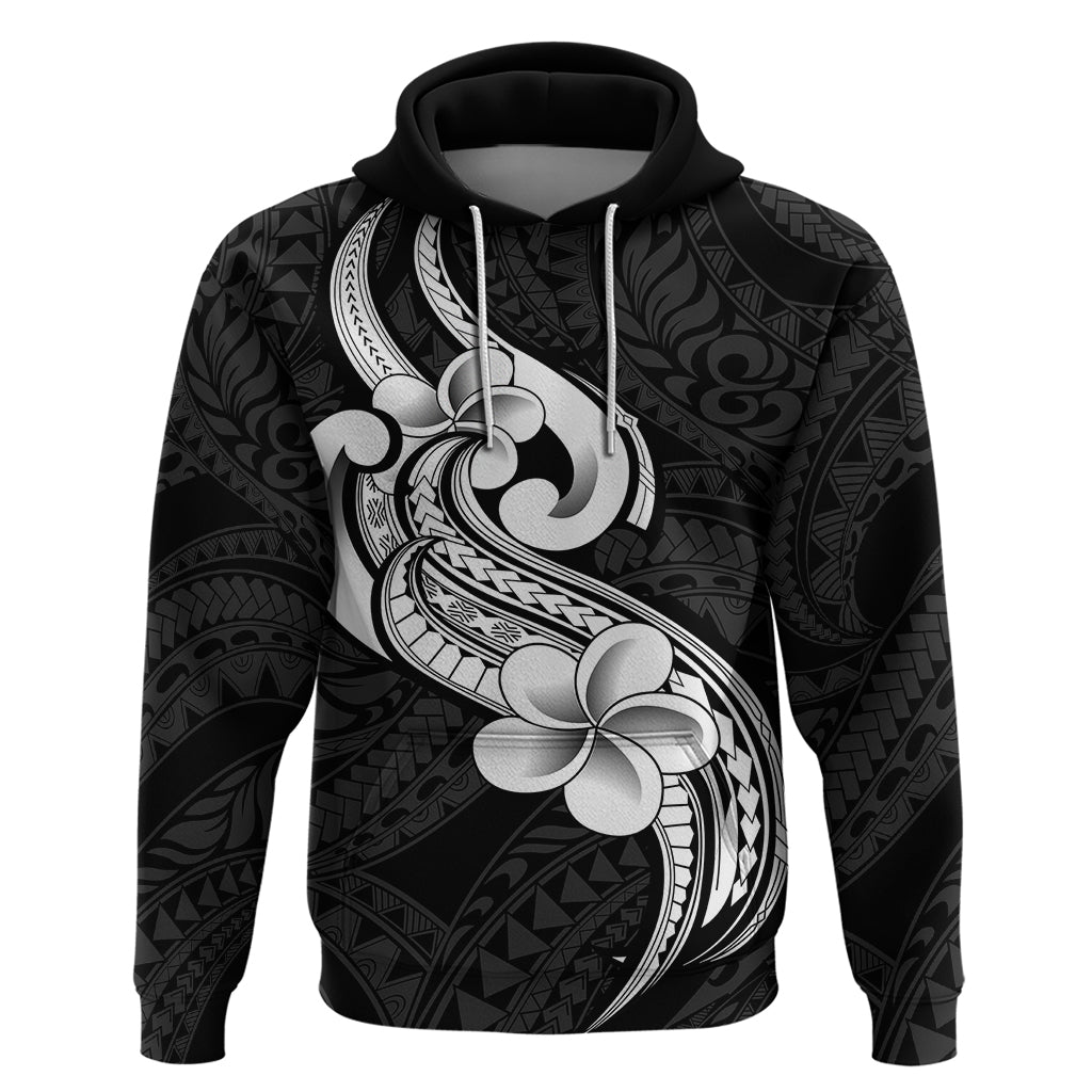 Polynesia Hoodie Plumeria With Tribal Pattern Black Vibes - Wonder Print Shop