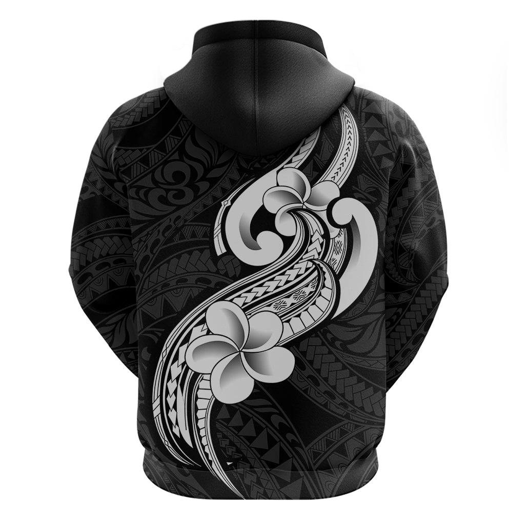 Polynesia Hoodie Plumeria With Tribal Pattern Black Vibes - Wonder Print Shop