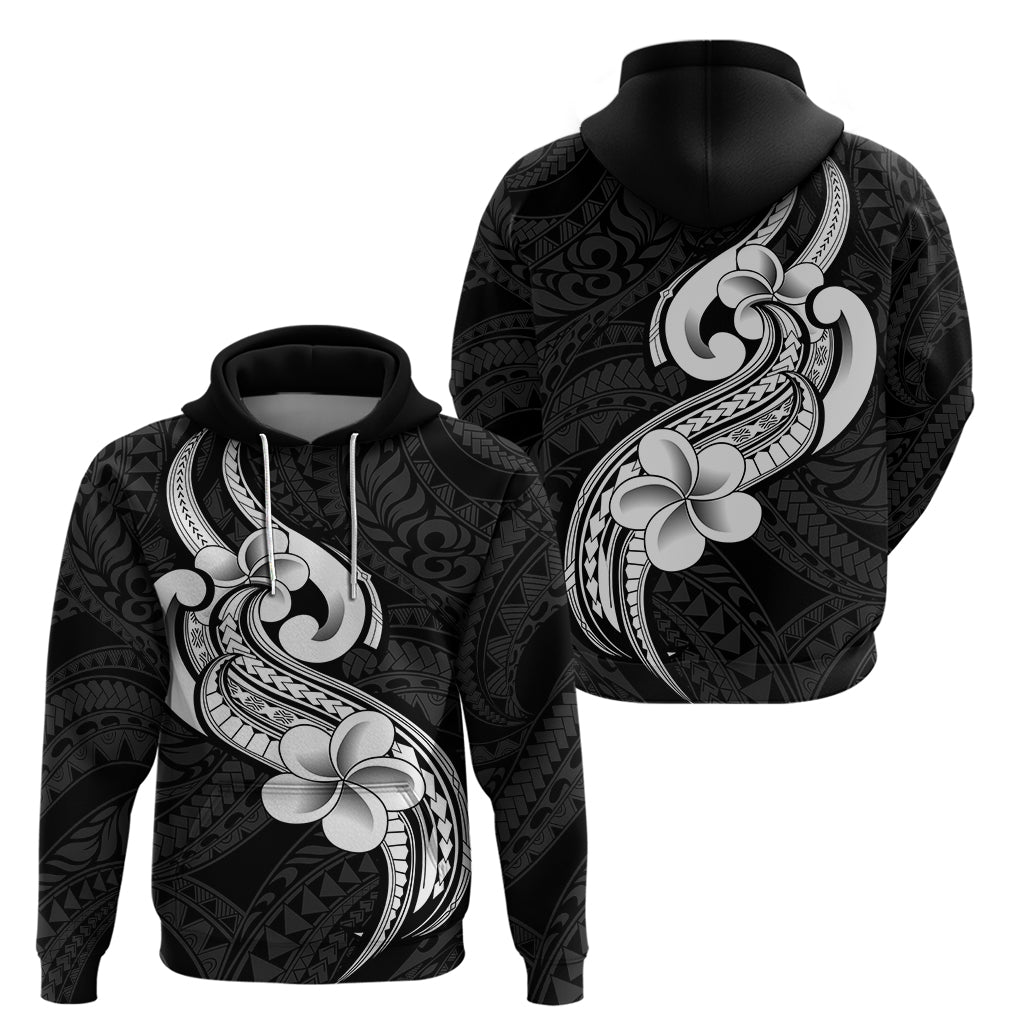 Polynesia Hoodie Plumeria With Tribal Pattern Black Vibes - Wonder Print Shop