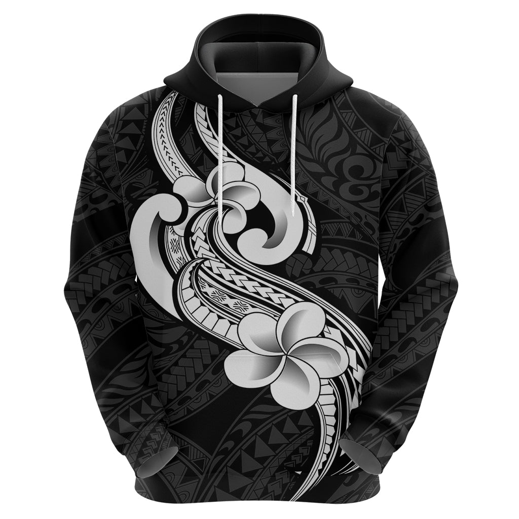 Polynesia Hoodie Plumeria With Tribal Pattern Black Vibes - Wonder Print Shop