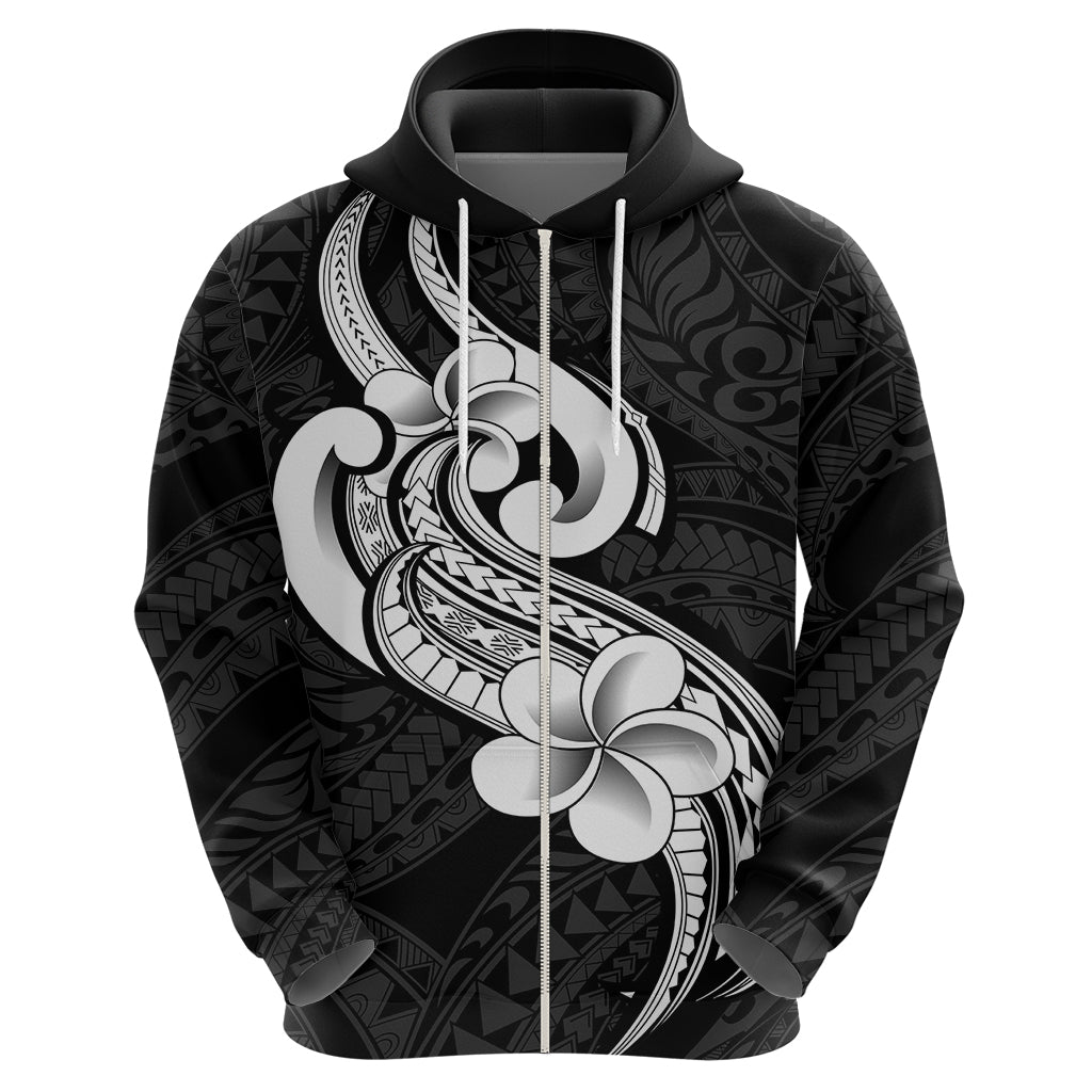 Polynesia Hoodie Plumeria With Tribal Pattern Black Vibes - Wonder Print Shop