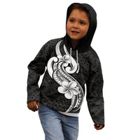 Polynesia Kid Hoodie Plumeria With Tribal Pattern Black Vibes - Wonder Print Shop