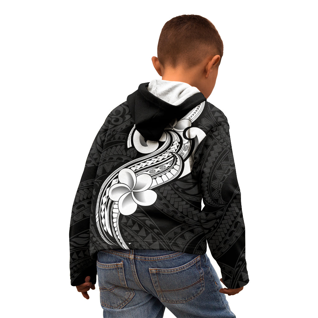 Polynesia Kid Hoodie Plumeria With Tribal Pattern Black Vibes - Wonder Print Shop
