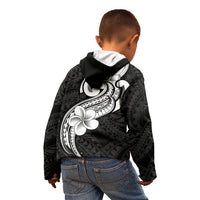 Polynesia Kid Hoodie Plumeria With Tribal Pattern Black Vibes - Wonder Print Shop