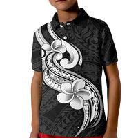 Polynesia Kid Polo Shirt Plumeria With Tribal Pattern Black Vibes - Wonder Print Shop