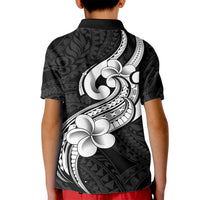 Polynesia Kid Polo Shirt Plumeria With Tribal Pattern Black Vibes - Wonder Print Shop